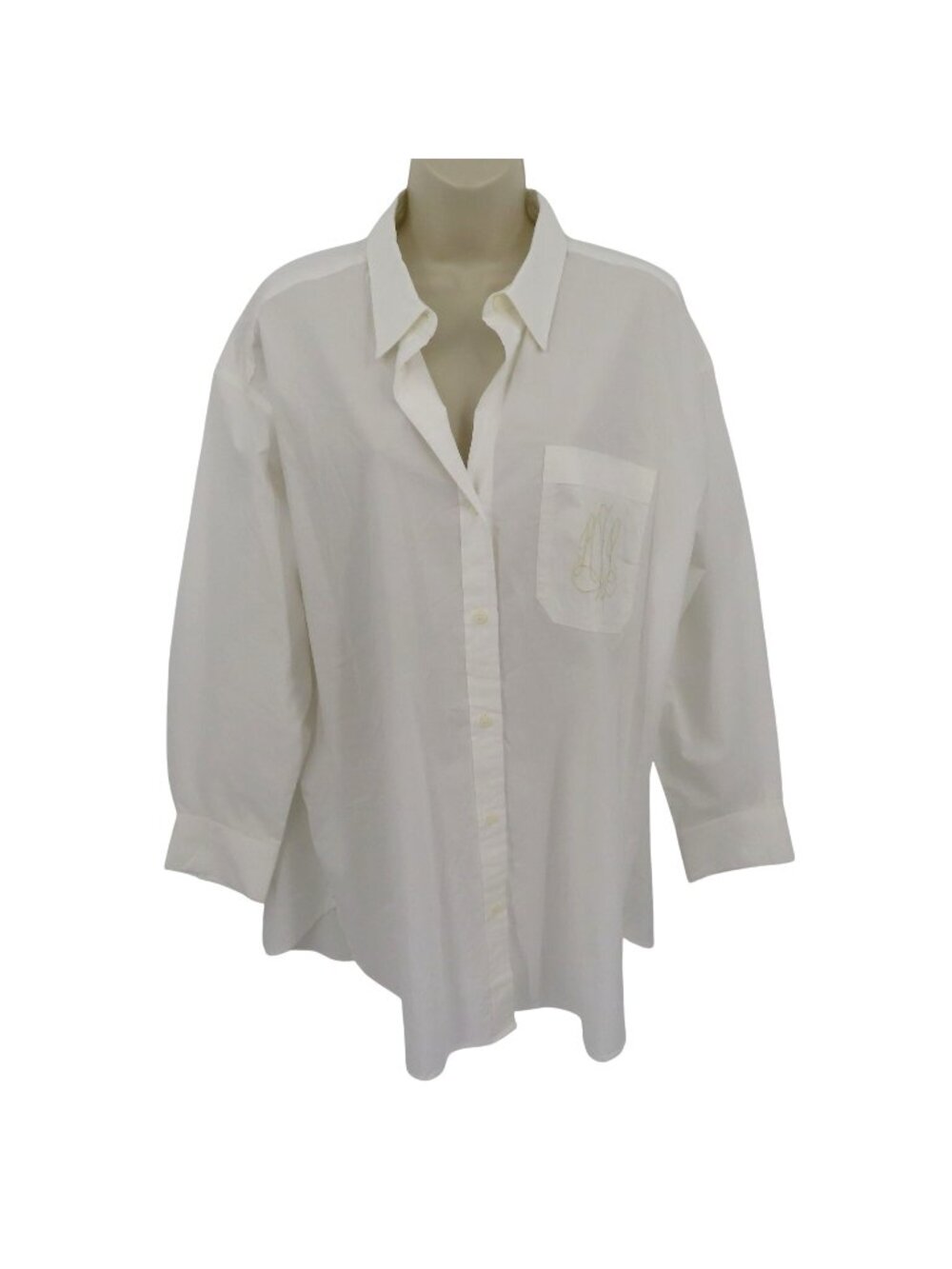 Banana Republic Women Large Oversized Off White Button Collar Shirt Embroidered